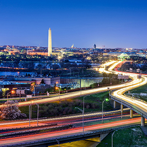 A night view of the Washington, DC skyline